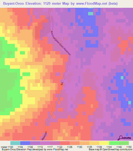 Buyant-Ovoo,Mongolia Elevation Map