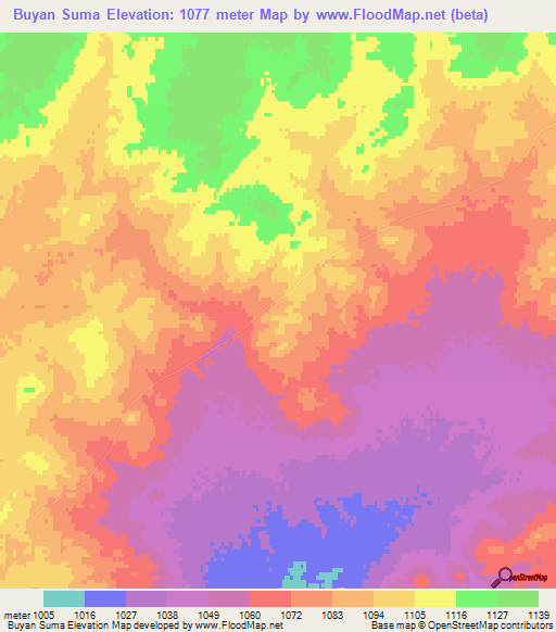 Buyan Suma,Mongolia Elevation Map