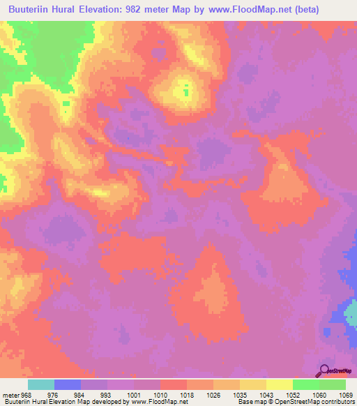 Buuteriin Hural,Mongolia Elevation Map