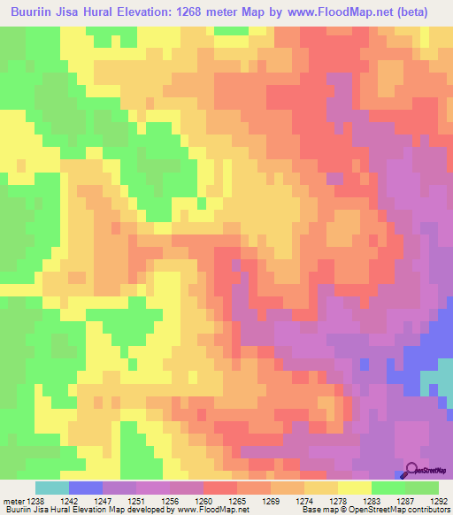 Buuriin Jisa Hural,Mongolia Elevation Map