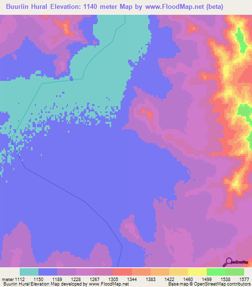 Buuriin Hural,Mongolia Elevation Map