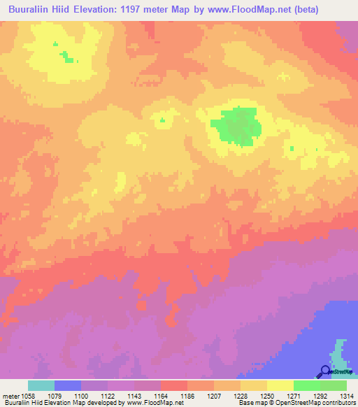 Buuraliin Hiid,Mongolia Elevation Map