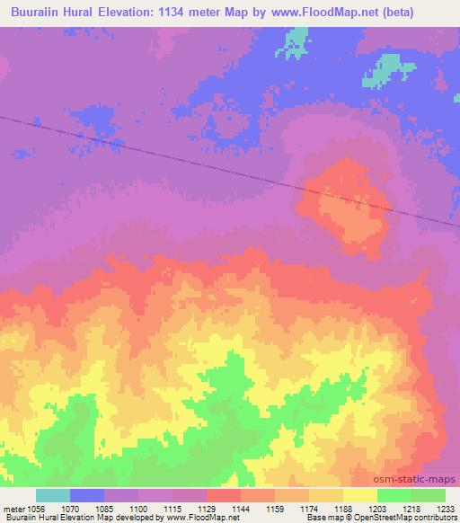 Buuraiin Hural,Mongolia Elevation Map
