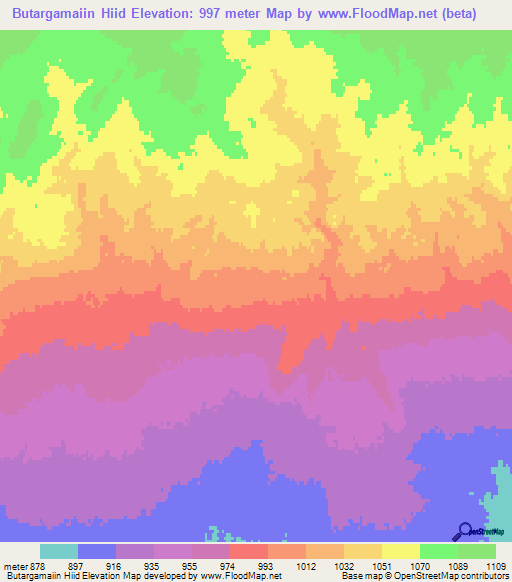 Butargamaiin Hiid,Mongolia Elevation Map