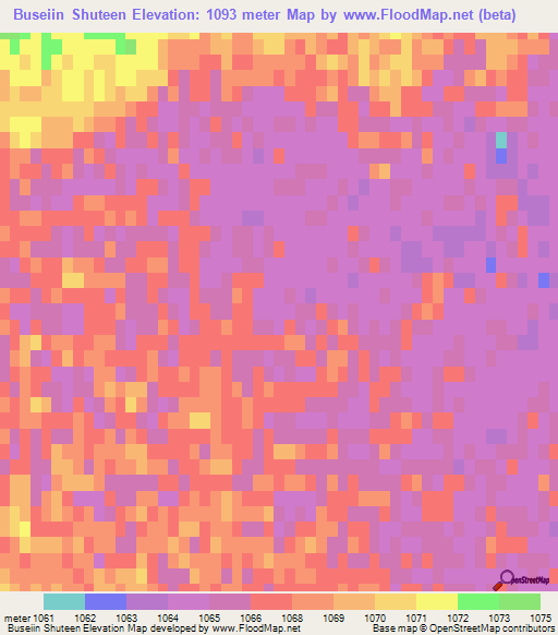 Buseiin Shuteen,Mongolia Elevation Map