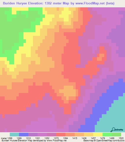 Buriden Huryee,Mongolia Elevation Map