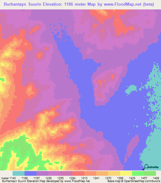 Burhantayn Suurin,Mongolia Elevation Map