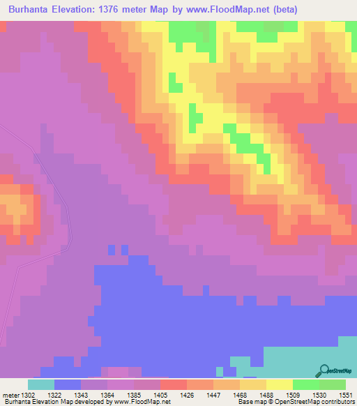 Burhanta,Mongolia Elevation Map