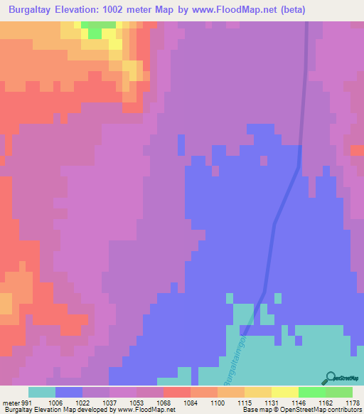 Burgaltay,Mongolia Elevation Map