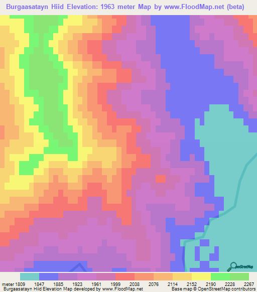 Burgaasatayn Hiid,Mongolia Elevation Map