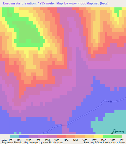 Burgaasata,Mongolia Elevation Map