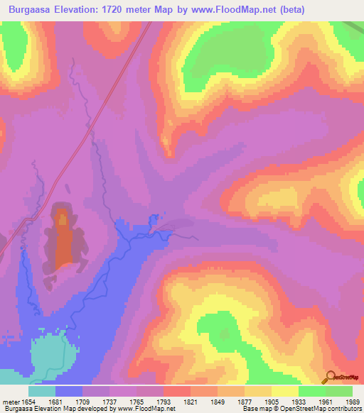Burgaasa,Mongolia Elevation Map