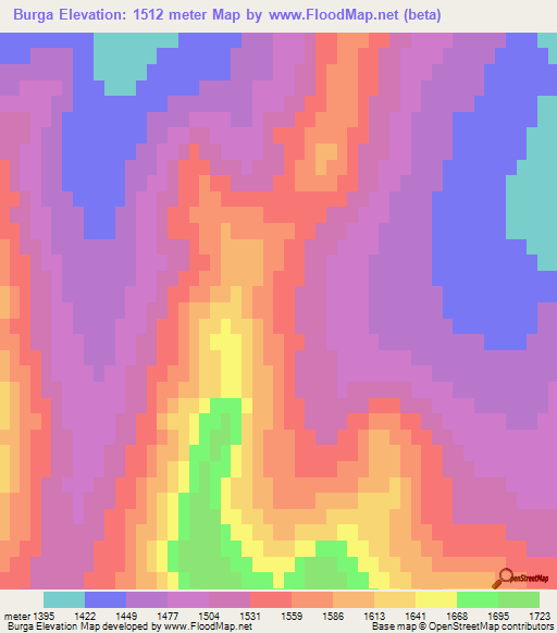 Burga,Mongolia Elevation Map
