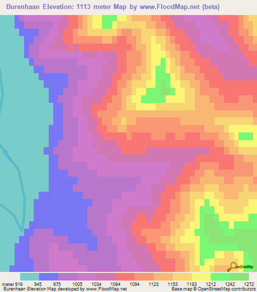 Burenhaan,Mongolia Elevation Map