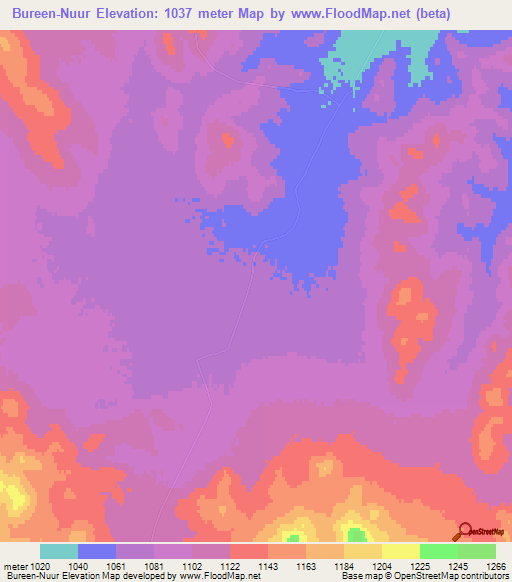 Bureen-Nuur,Mongolia Elevation Map