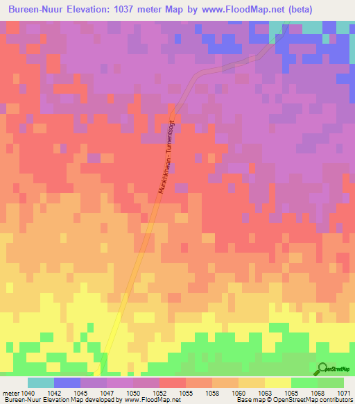 Bureen-Nuur,Mongolia Elevation Map