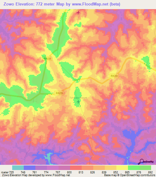 Zowo,Congo (Kinshasa) Elevation Map