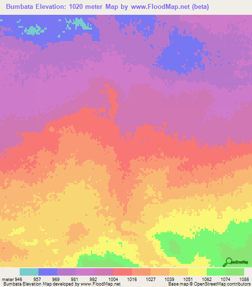 Bumbata,Mongolia Elevation Map
