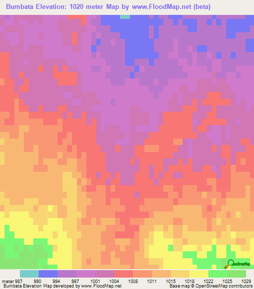 Bumbata,Mongolia Elevation Map