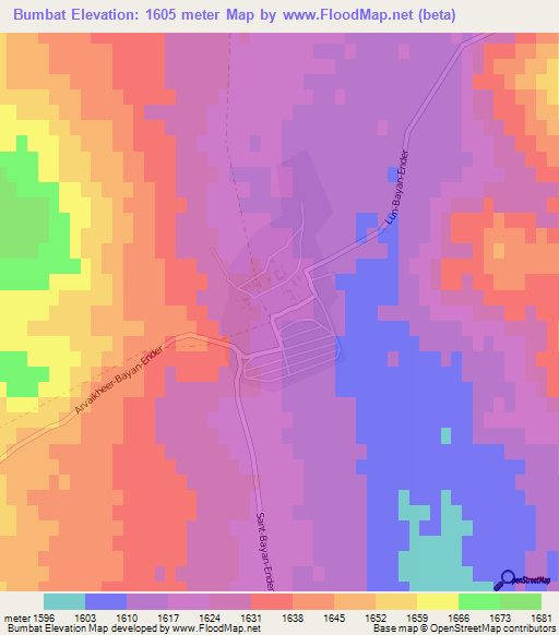 Bumbat,Mongolia Elevation Map