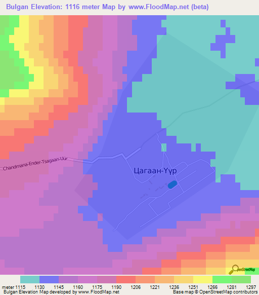 Bulgan,Mongolia Elevation Map