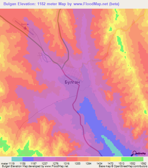 Bulgan,Mongolia Elevation Map