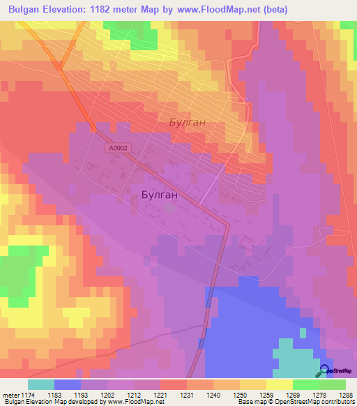 Bulgan,Mongolia Elevation Map