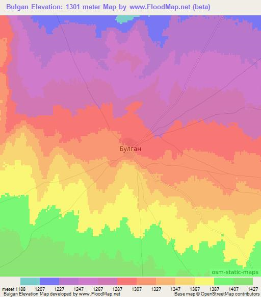 Bulgan,Mongolia Elevation Map