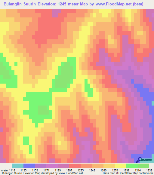Bulangiin Suurin,Mongolia Elevation Map