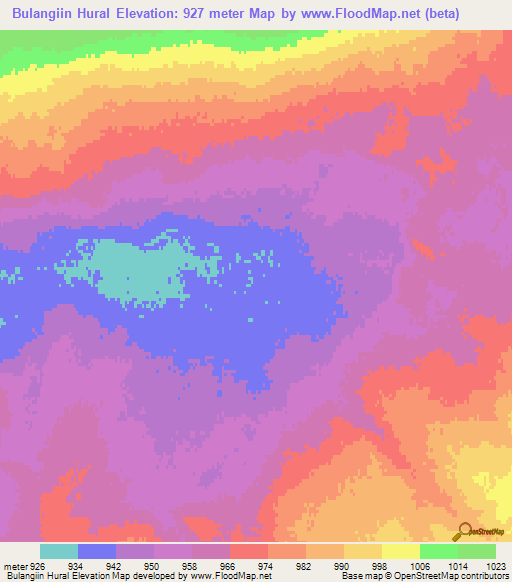 Bulangiin Hural,Mongolia Elevation Map