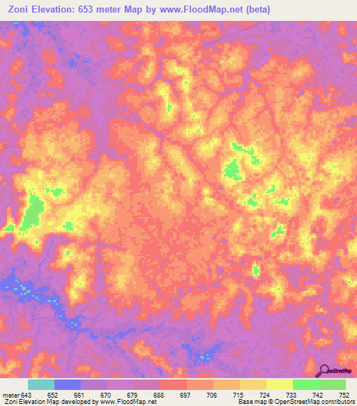 Zoni,Congo (Kinshasa) Elevation Map