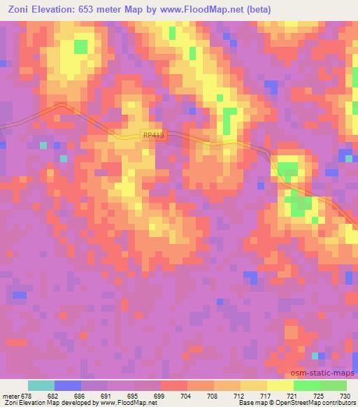 Zoni,Congo (Kinshasa) Elevation Map