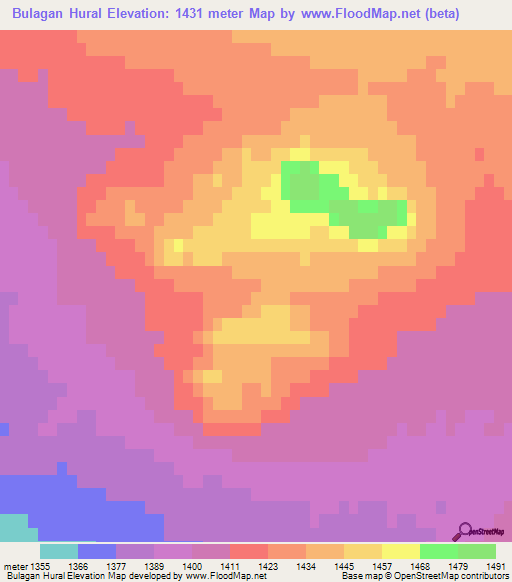 Bulagan Hural,Mongolia Elevation Map