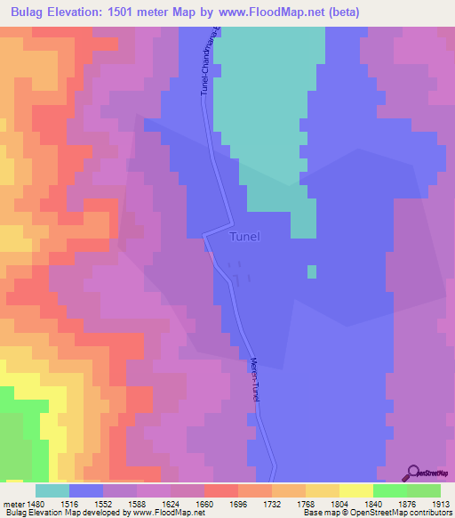 Bulag,Mongolia Elevation Map