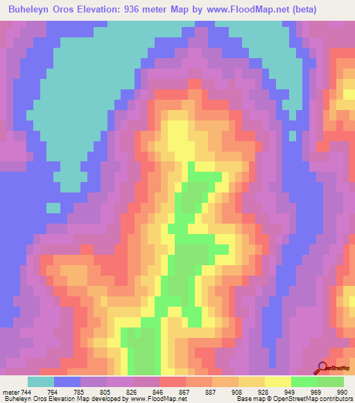 Buheleyn Oros,Mongolia Elevation Map