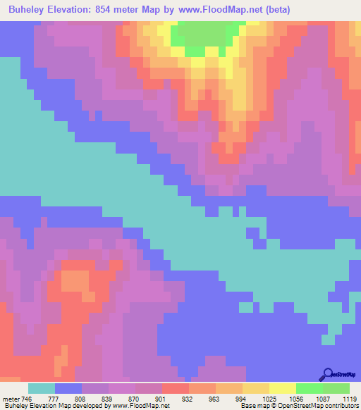 Buheley,Mongolia Elevation Map