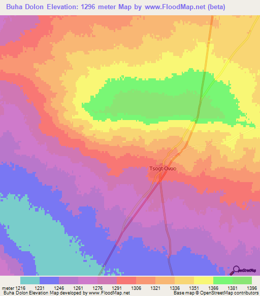 Buha Dolon,Mongolia Elevation Map