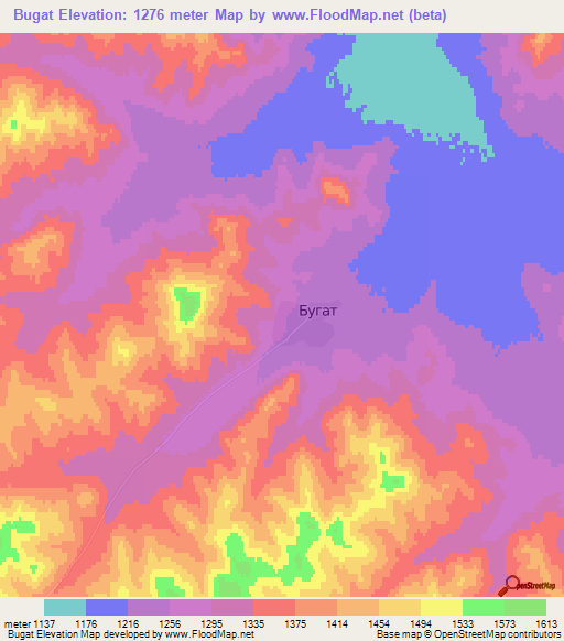 Bugat,Mongolia Elevation Map