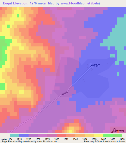 Bugat,Mongolia Elevation Map