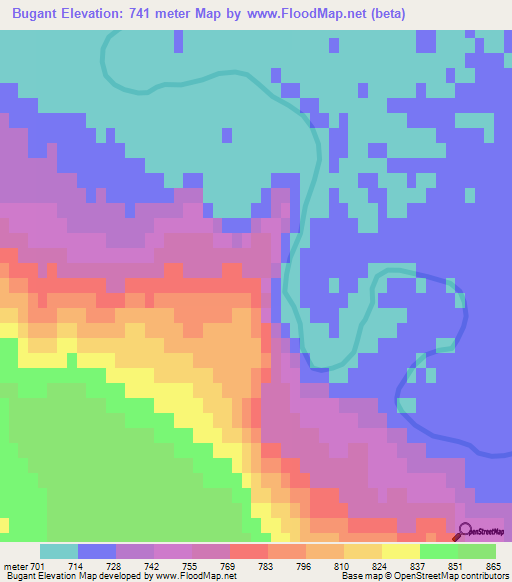 Bugant,Mongolia Elevation Map