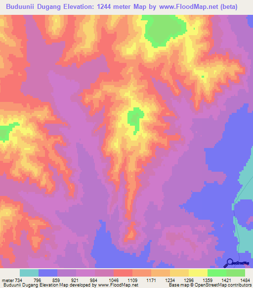 Buduunii Dugang,Mongolia Elevation Map