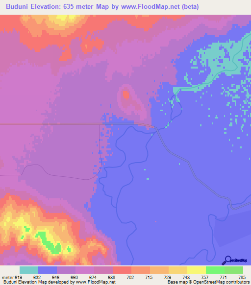 Buduni,Mongolia Elevation Map