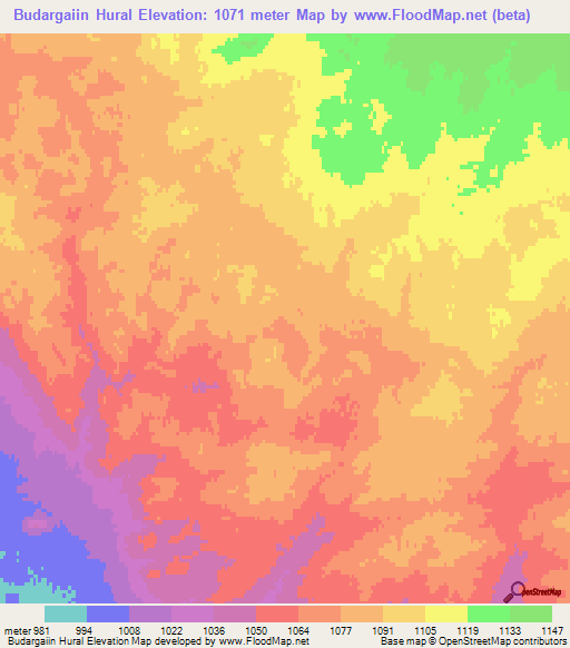 Budargaiin Hural,Mongolia Elevation Map