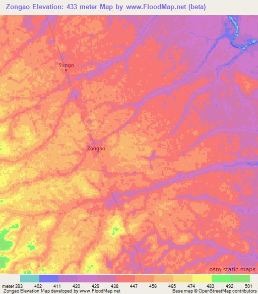 Zongao,Congo (Kinshasa) Elevation Map