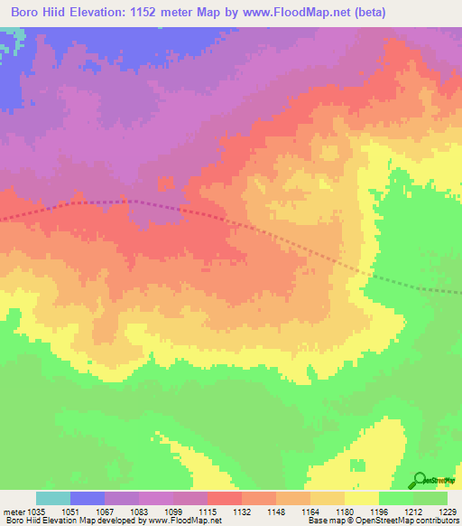 Boro Hiid,Mongolia Elevation Map
