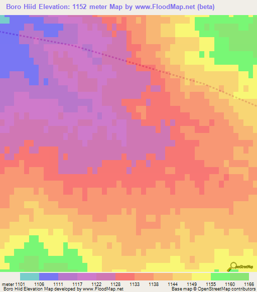 Boro Hiid,Mongolia Elevation Map