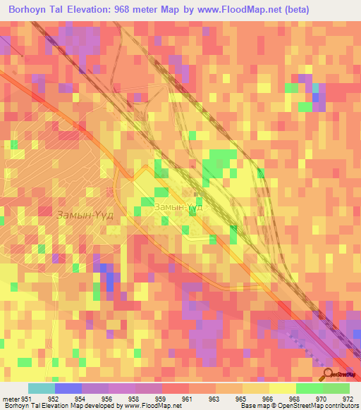 Borhoyn Tal,Mongolia Elevation Map