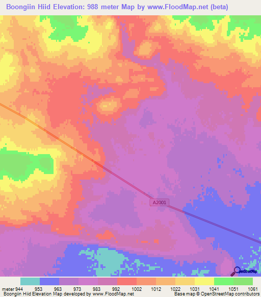 Boongiin Hiid,Mongolia Elevation Map