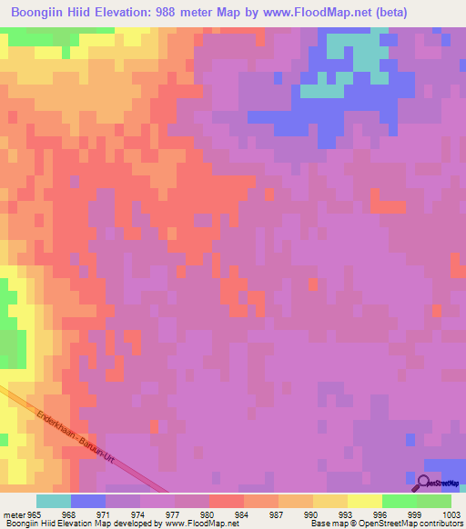 Boongiin Hiid,Mongolia Elevation Map