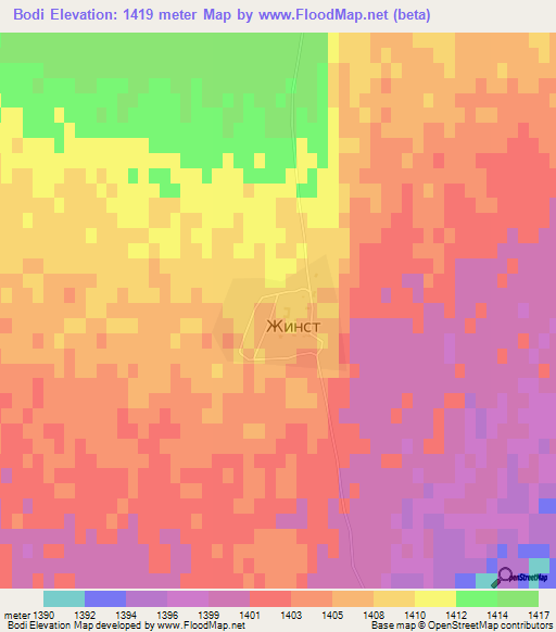 Bodi,Mongolia Elevation Map